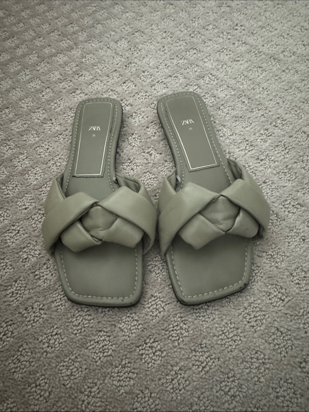 Zara Olive Braided Slide Sandals